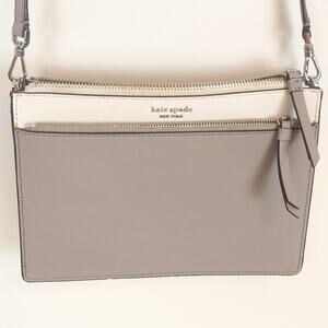 Kate Spade Cameron Double Zip Gray Leather Adjustable Crossbody Bag Purse